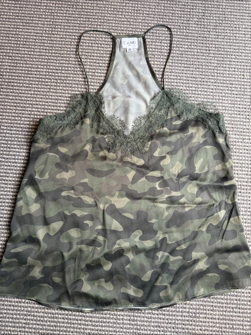 Cami NYC Olive Camo Satin Lace-Trim Camisole
